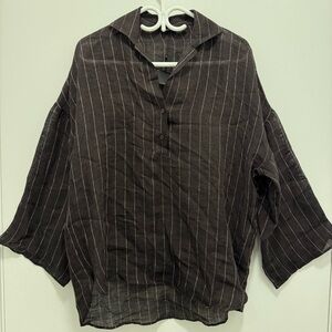 Massimo Dutti Dark Brown Women's 100% Linen Shirt - XS - NWT
